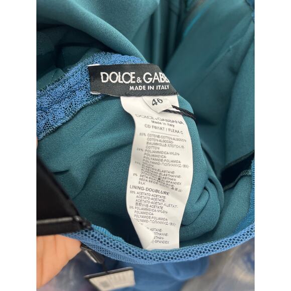 NWT Dolce & Gabbana Green Longuette Lame Satin Ruched Bodycon Midi Dress 46 XL - Picture 12 of 12